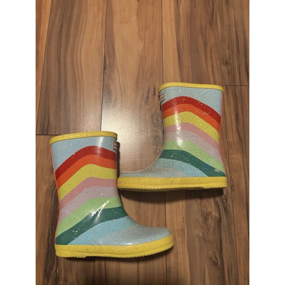 Hunter Unisex Glitter Rainbow Sky Rain Boots Little Kids Size 13